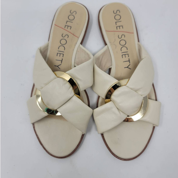 Sole Society Sainne Sandal Size 8M Crisscross Straps Slip On Flat Slides White - Picture 3 of 8